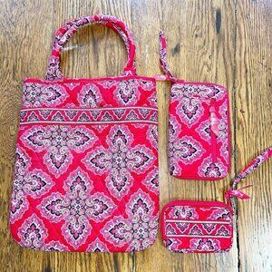 NWOT Vera Bradley Skinny Tote Retired Frankly Scarlet 3-piece Set
